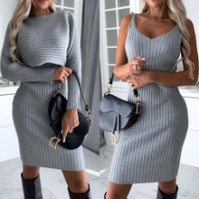 Lade das Bild in den Galerie-Viewer, 2pcs Suit Women&#39;s Solid Stripe Long-sleeved Top And Tight Suspender Skirt Fashion Autumn Winter Slim Clothing
