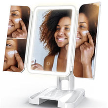 Lade das Bild in den Galerie-Viewer, LED Light Makeup Mirror Magnifying Cosmetic 3 Fold Vanity Mirror 180 Rotation Adjustable Touch Dimmer Table Makeup Mirror
