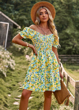 Lade das Bild in den Galerie-Viewer, Floral Ruffle Summer Dress Short Sleeve Off Shoulder Mini Dress Beach
