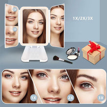 Lade das Bild in den Galerie-Viewer, LED Light Makeup Mirror Magnifying Cosmetic 3 Fold Vanity Mirror 180 Rotation Adjustable Touch Dimmer Table Makeup Mirror
