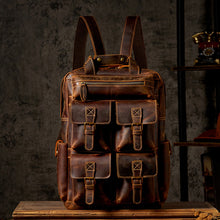 Lade das Bild in den Galerie-Viewer, Men&#39;s Large Capacity Retro Outdoor Travel Leather Backpack
